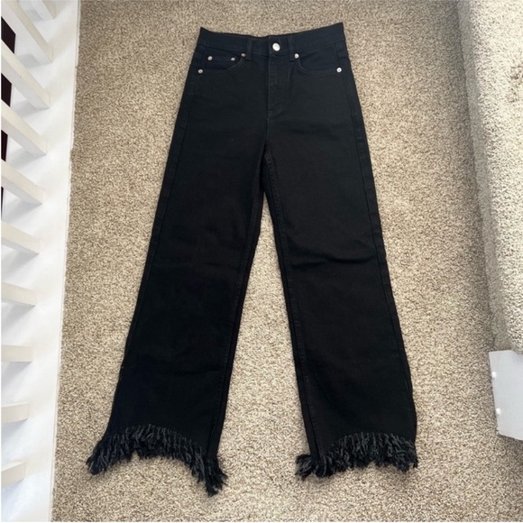 Maje Panako High Rise 26” Frayed Hem Black Denim Jeans Sz 36 - Picture 1 of 4